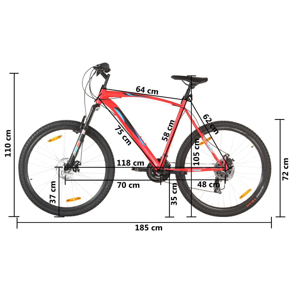 vidaXL Mountain Bike 21 Speed 29 inch Wheel 58 cm Frame Red