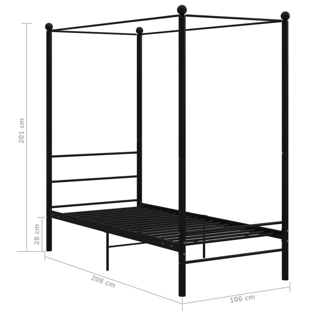 vidaXL Canopy Bed Frame Black Metal 100x200 cm