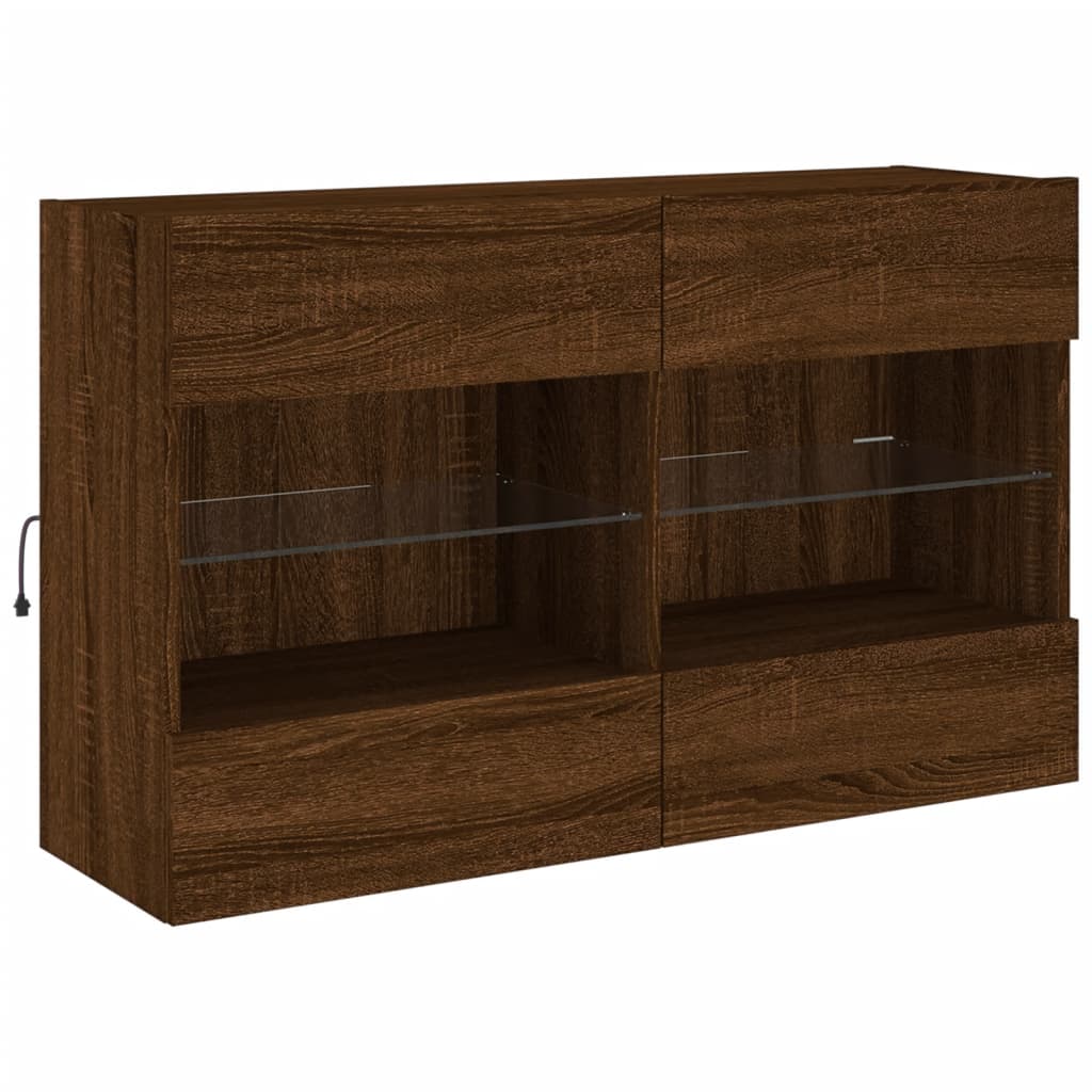 vidaXL TV Wall Cabinet with LED Lights Brown Oak 98.5x30x60.5 cm