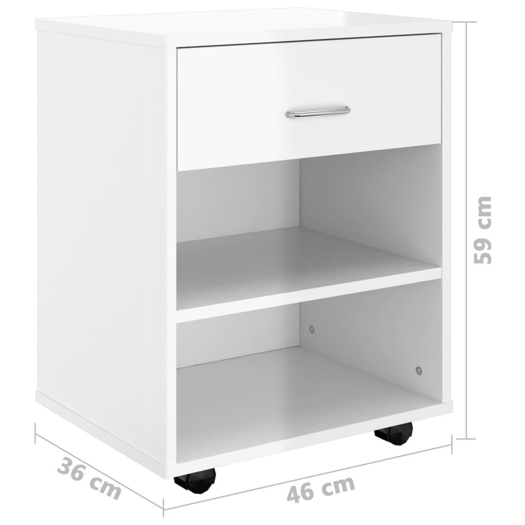 vidaXL Rolling Cabinet High Gloss White 46x36x59 cm Engineered Wood