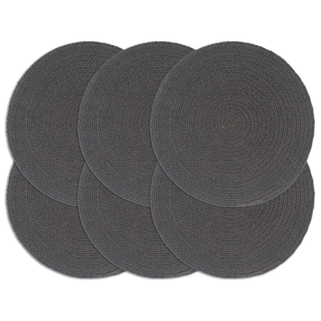 vidaXL Placemats 6 pcs Plain Dark Grey 38 cm Round Cotton