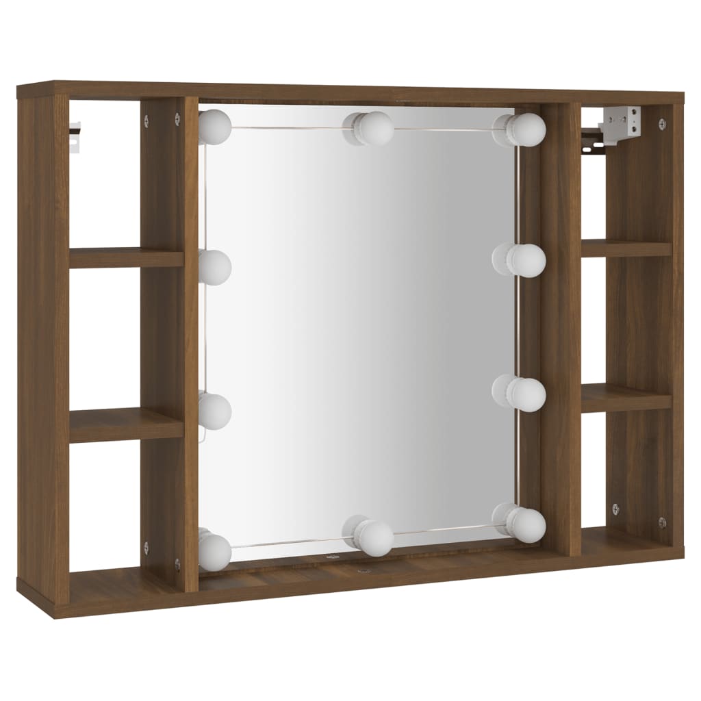 vidaXL Mirror Cabinet with LED Brown Oak 76x15x55 cm