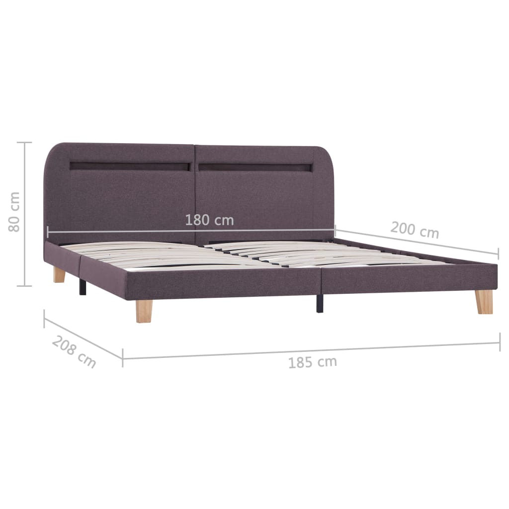 vidaXL Bed Frame with LED Taupe Fabric 180x200 cm Super King
