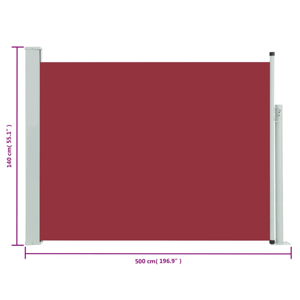 vidaXL Patio Retractable Side Awning 140x500 cm Red