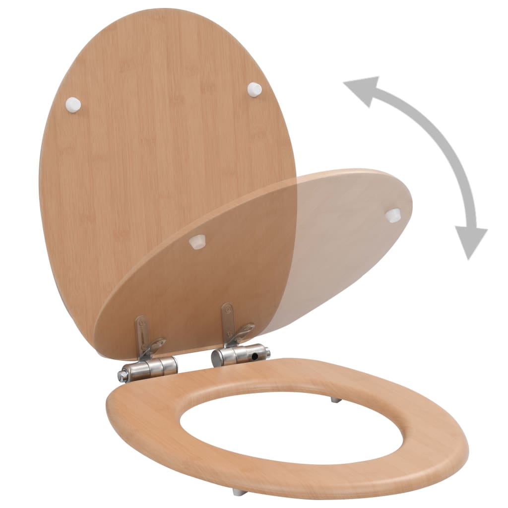 vidaXL WC Toilet Seat with Soft Close Lid MDF Bamboo Design