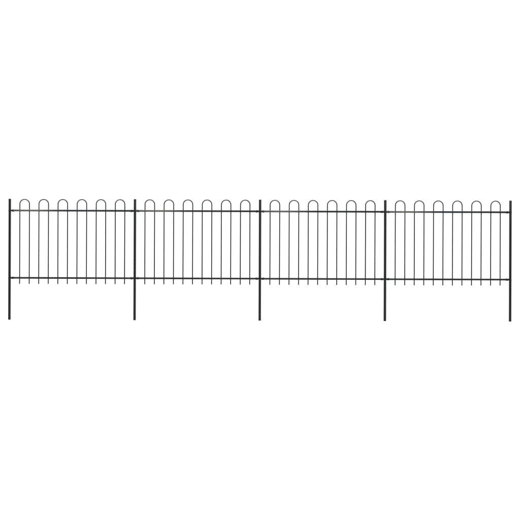vidaXL Garden Fence with Hoop Top Steel 6.8x1.2 m Black