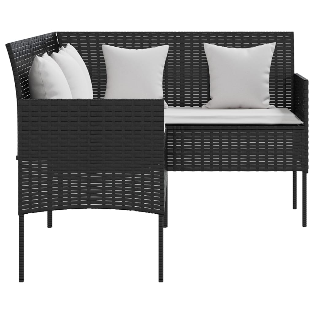 vidaXL L-shaped Couch Sofa with Cushions Poly Rattan Black