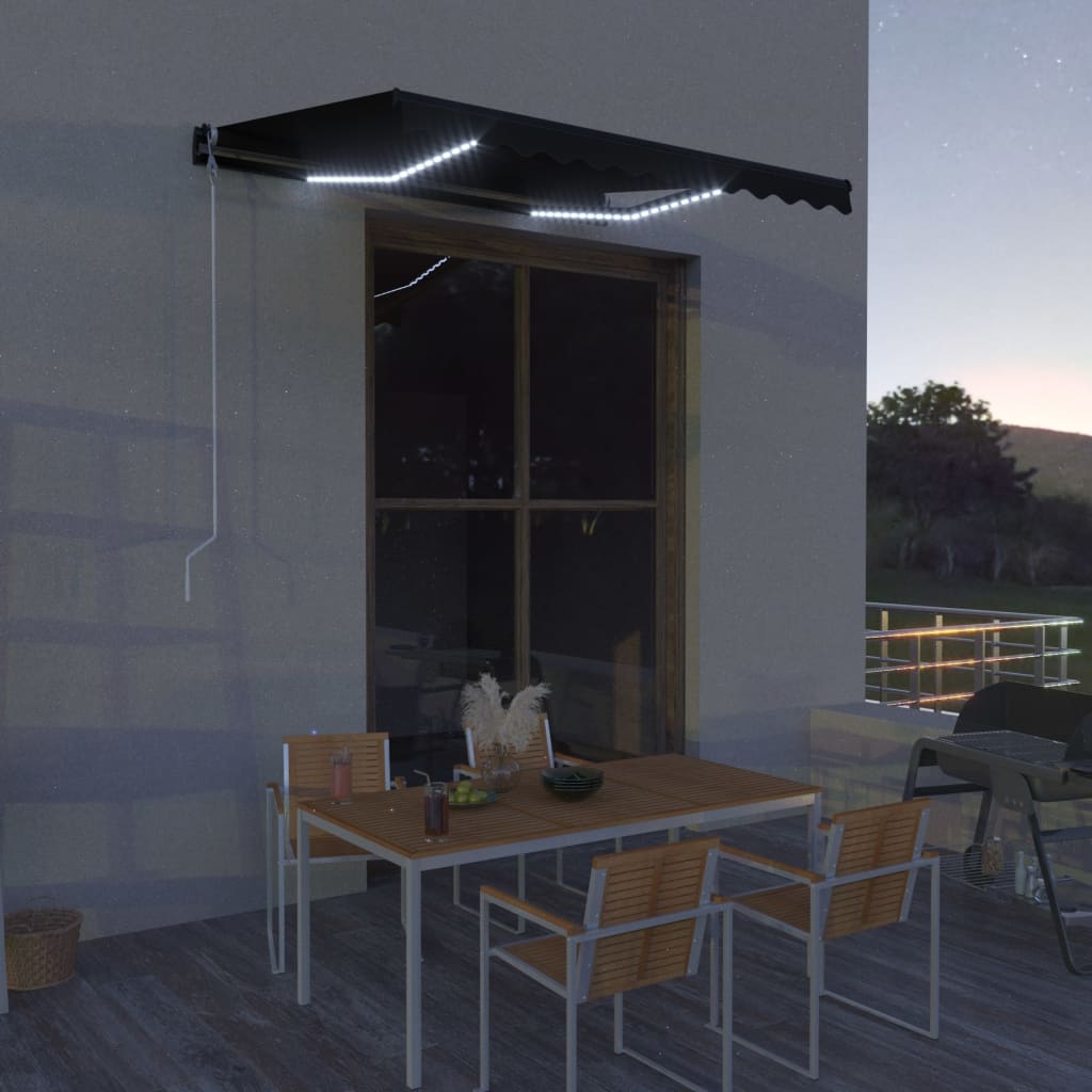 vidaXL Retractable Awning with Wind Sensor & LED 300x250 cm Anthracite