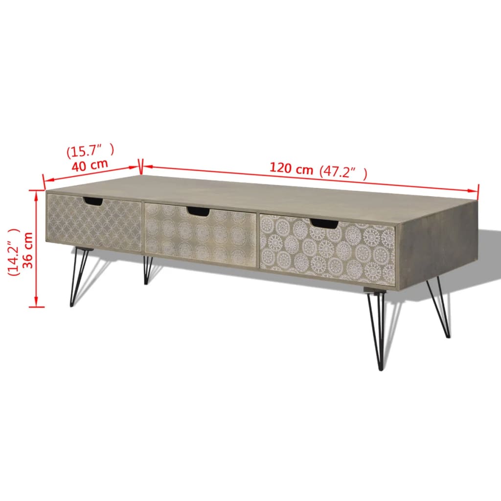 vidaXL TV Cabinet with 3 Drawers 120x40x36 cm Grey