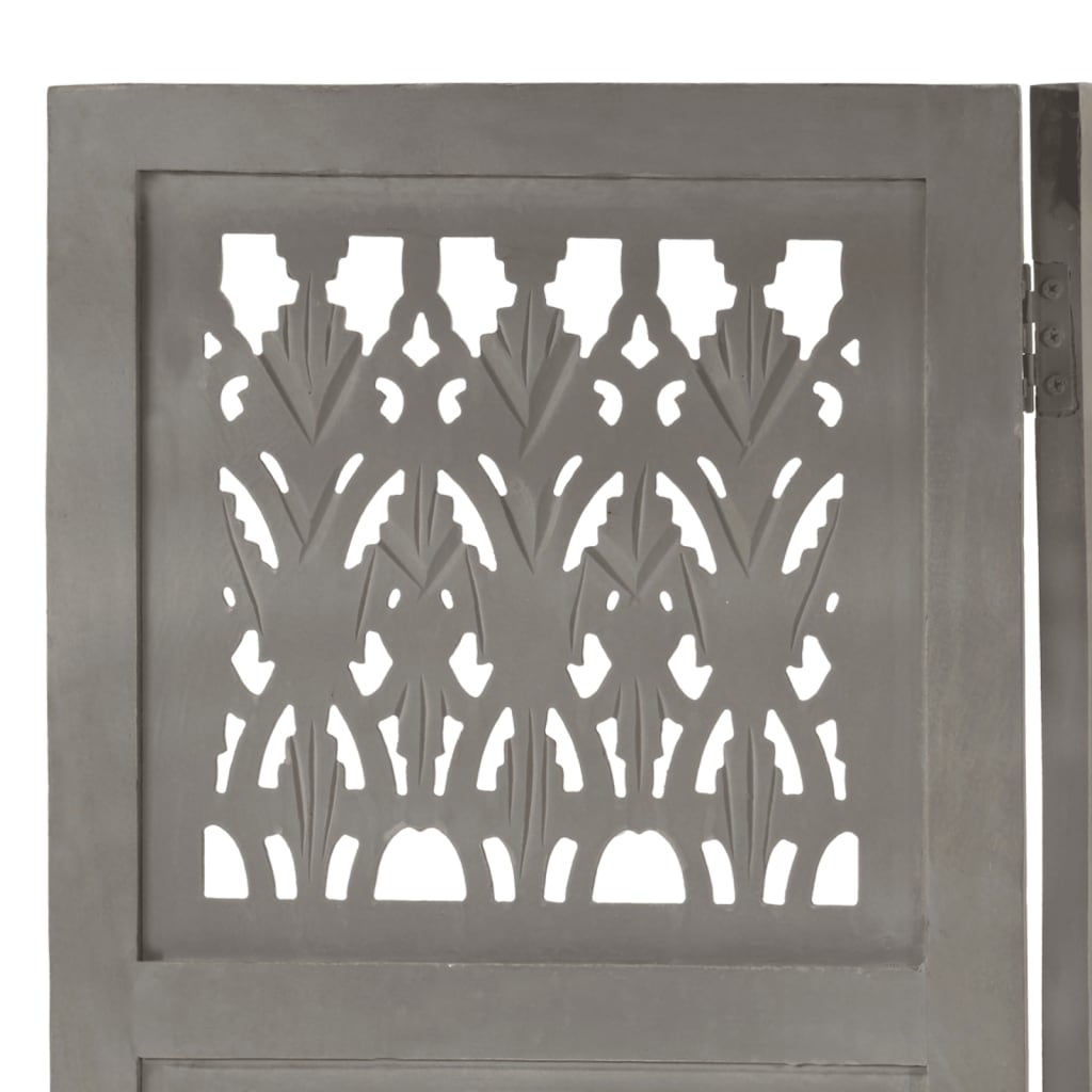 vidaXL Hand Carved 5-Panel Room Divider Grey 200x165 cm Solid Mango Wood