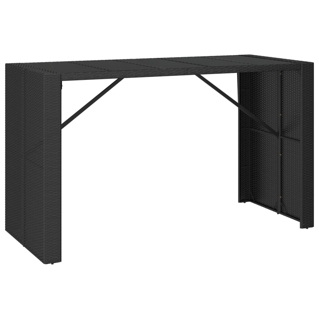 vidaXL Bar Table with Glass Top Black 185x80x110 cm Poly Rattan