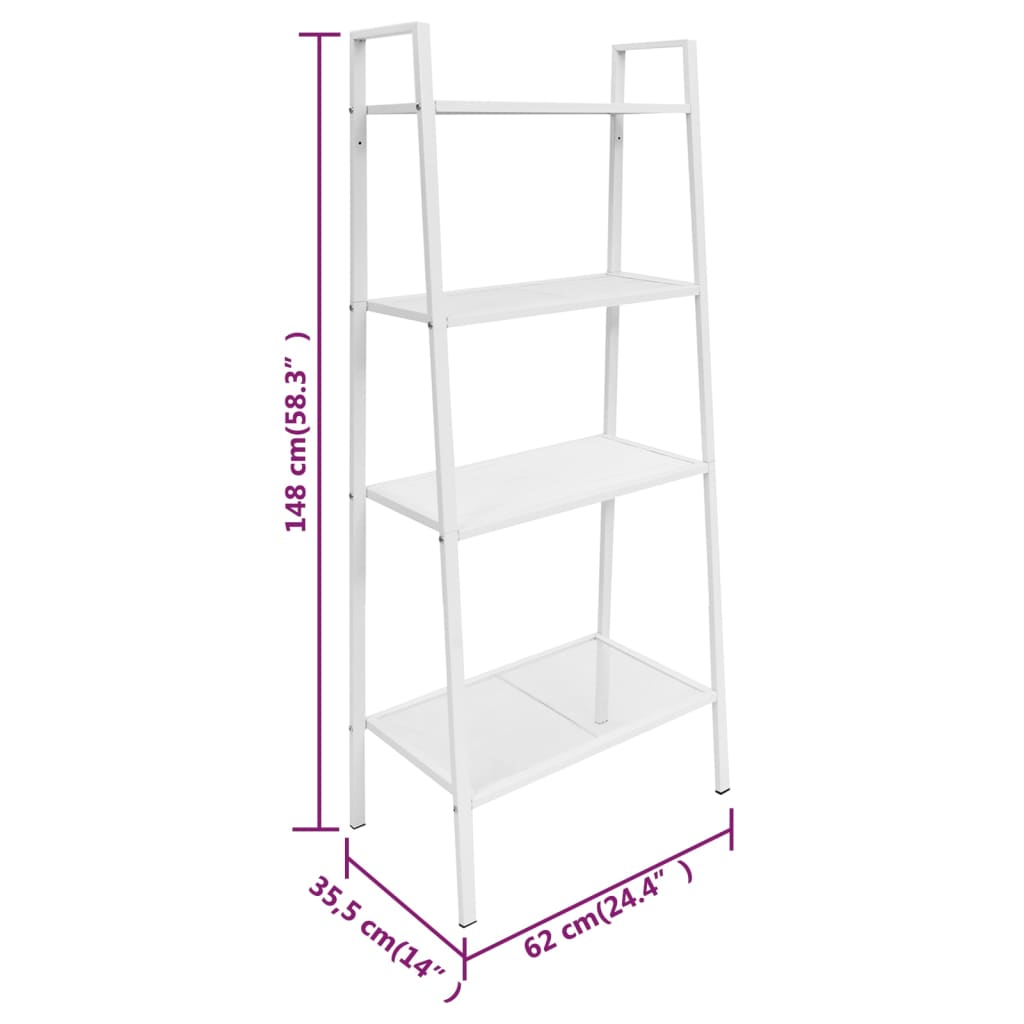vidaXL Ladder Bookcase 4 Tiers Metal White