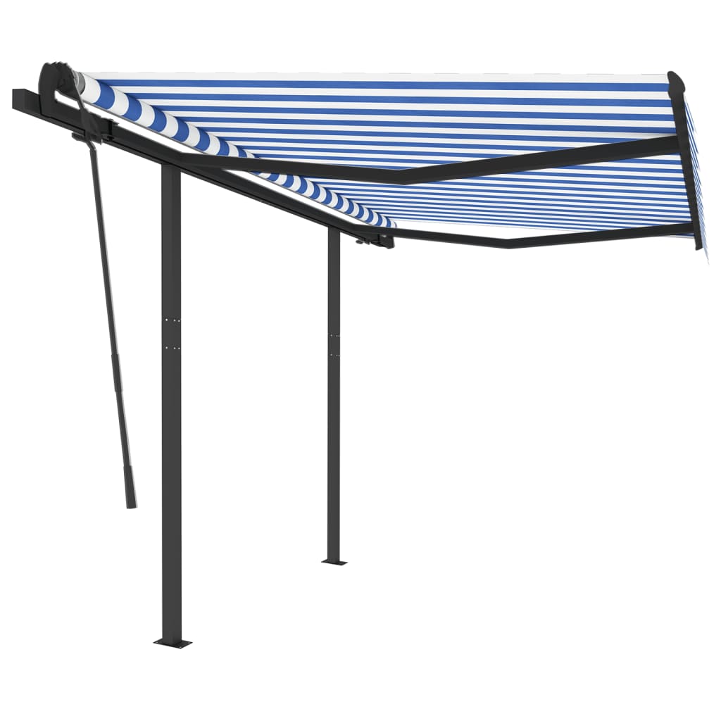 vidaXL Manual Retractable Awning with Posts 3.5x2.5 m Blue and White