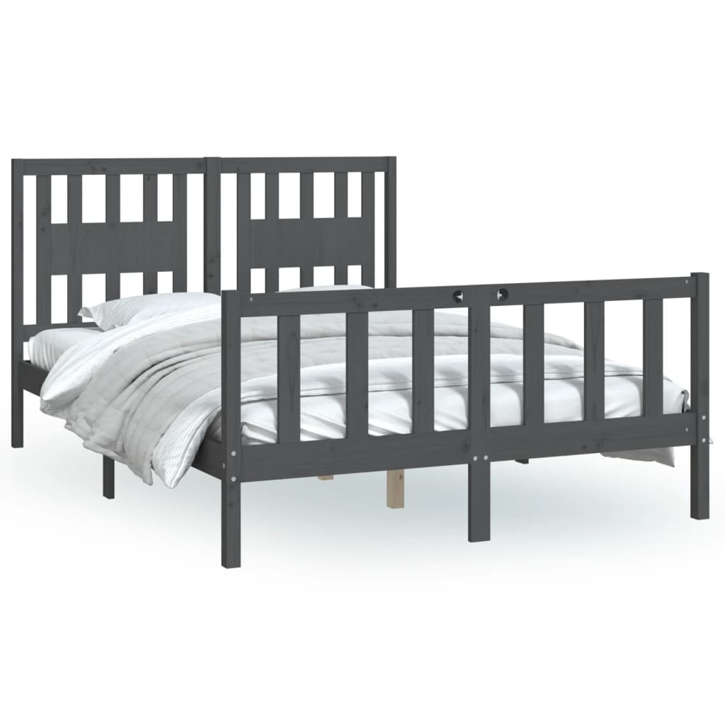 vidaXL Bed Frame with Headboard Grey Solid Wood Pine 120x200 cm