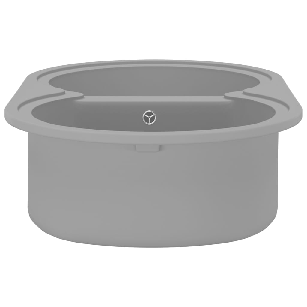 vidaXL Kitchen Sink Double Basins Oval Grey Granite