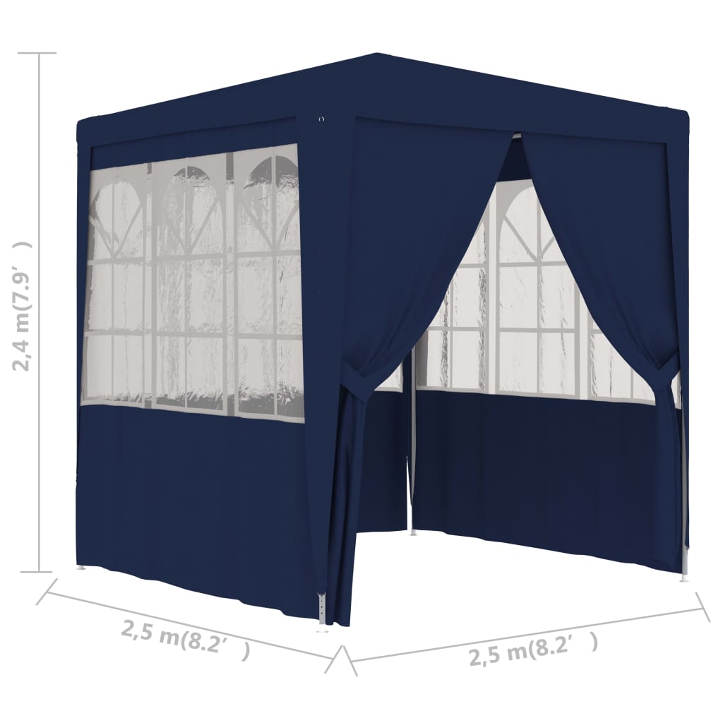 vidaXL Professional Party Tent with Side Walls 2.5x2.5 m Blue 90 g/m²