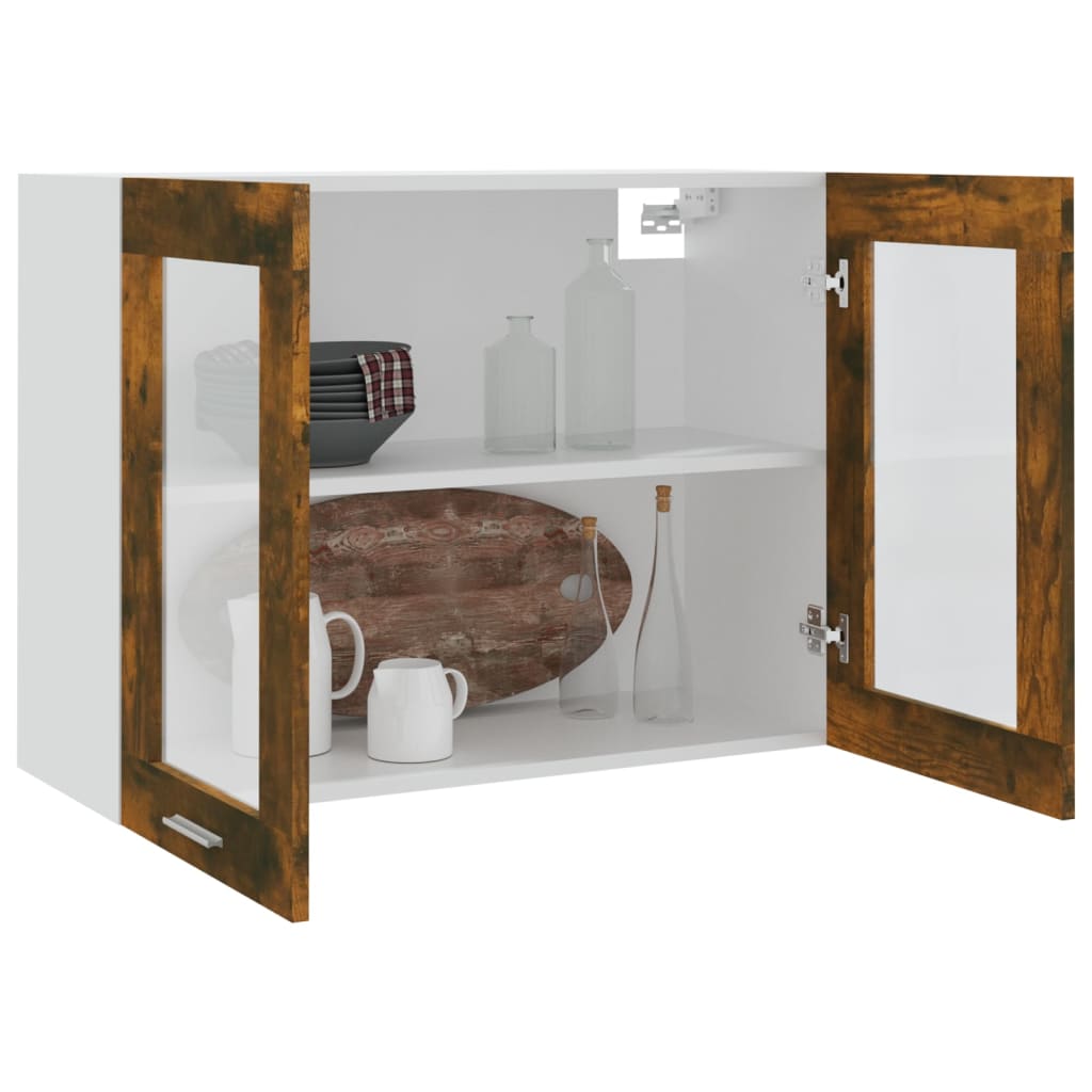vidaXL Hanging Glass Cabinet Smoked Oak 80x31x60 cm Engineered Wood