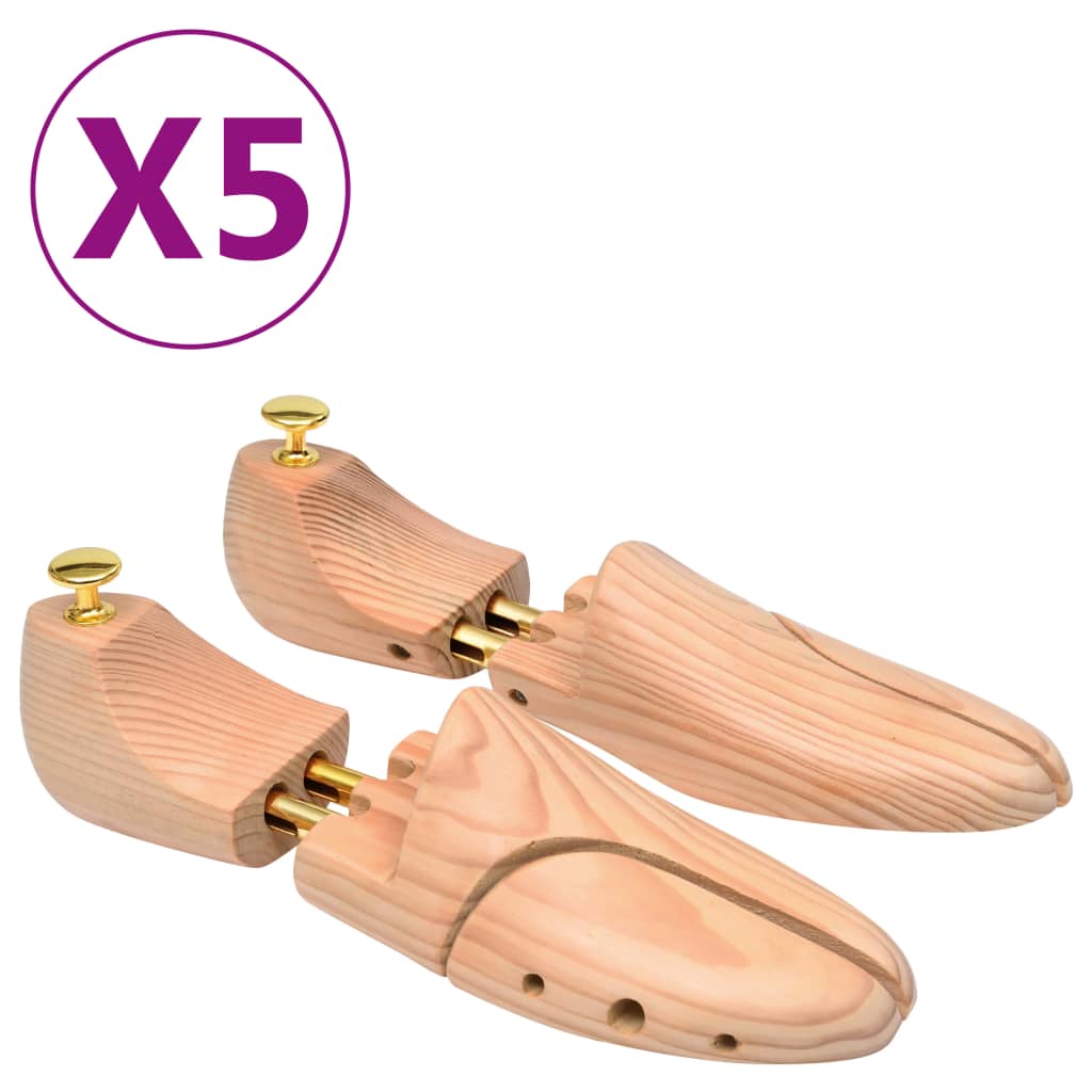vidaXL Shoe Trees 5 Pairs Size 38-39 Solid Pine Wood