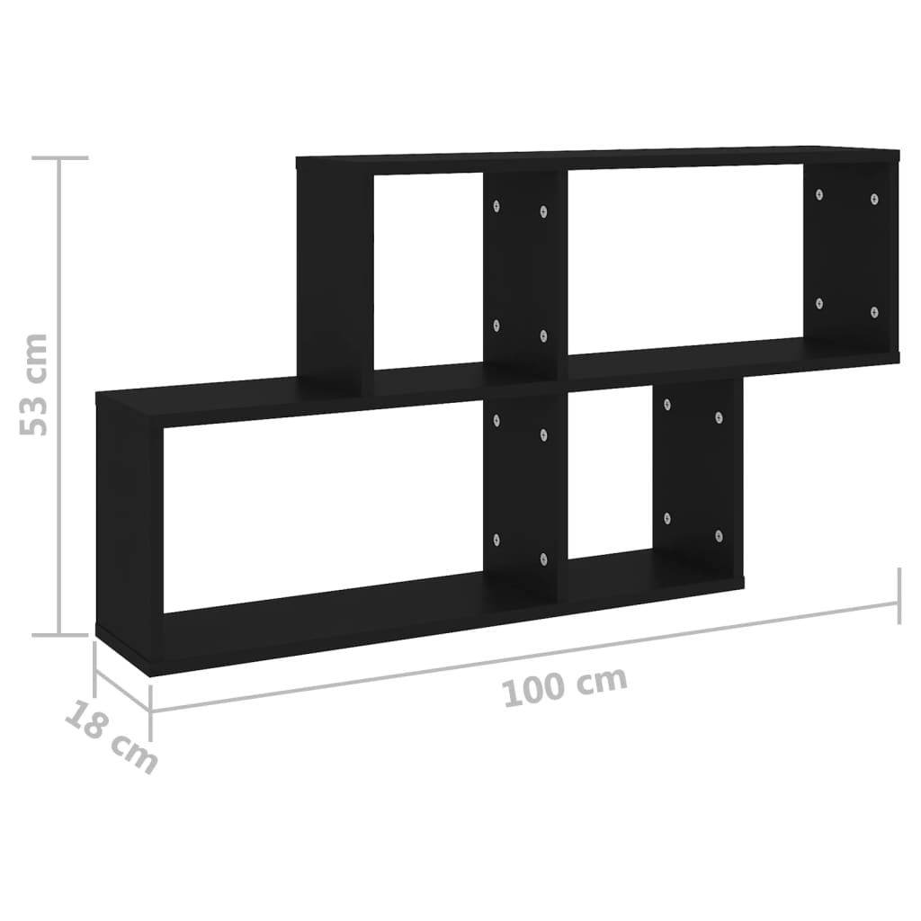 vidaXL Wall Shelf Black 100x18x53 cm Engineered Wood
