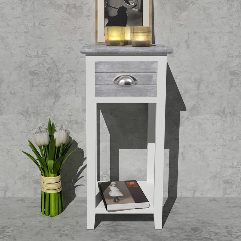 vidaXL Nightstand with 1 Drawer Grey and White