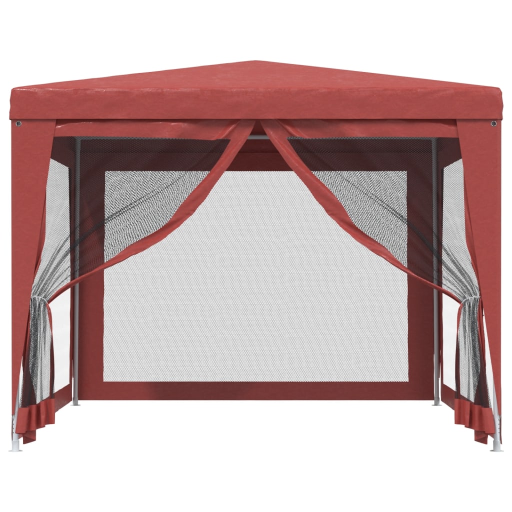 vidaXL Party Tent with 4 Mesh Sidewalls Red 3x3 m HDPE