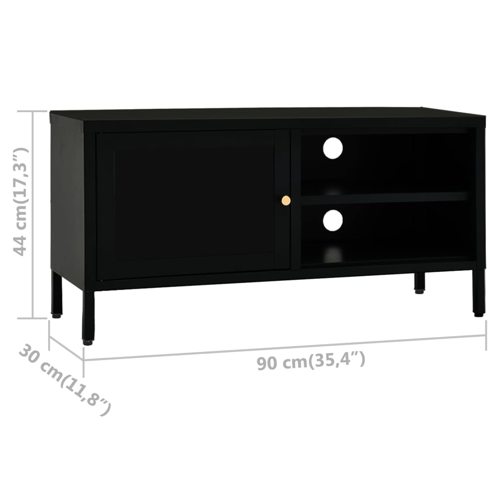 vidaXL TV Cabinet Black 90x30x44 cm Steel and Glass