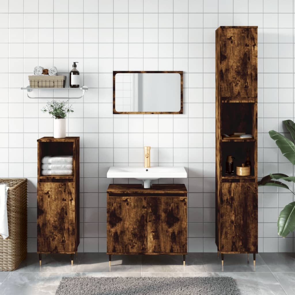 vidaXL Bathroom Cabinet Smoked Oak 58x33x60 cm Engineered Wood