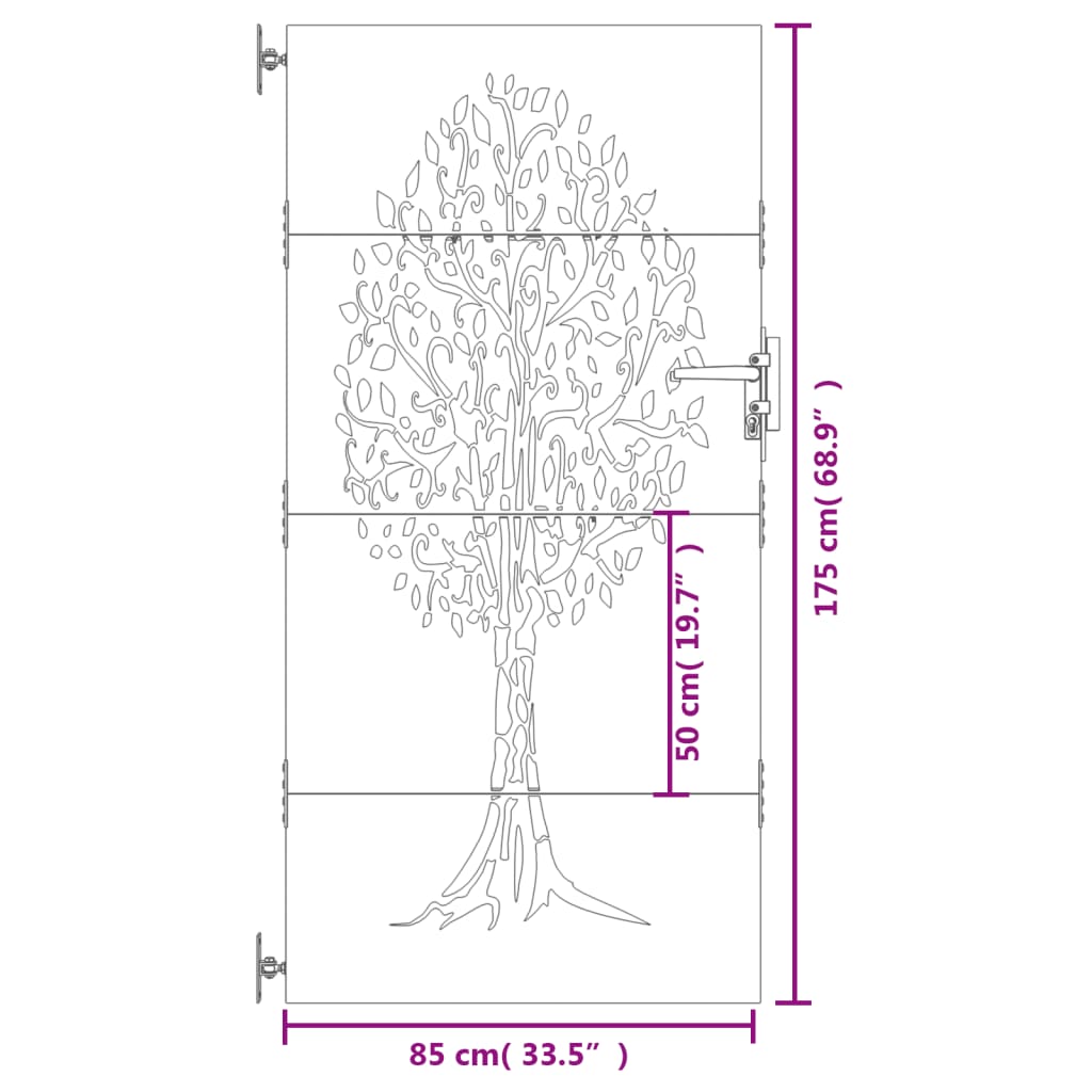 vidaXL Garden Gate 85x175 cm Corten Steel Tree Design