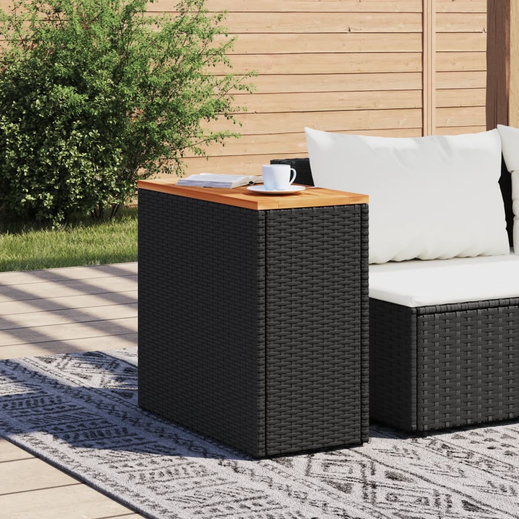 vidaXL Garden Side Table with Wooden Top Black 58x27.5x55 cm Poly Rattan