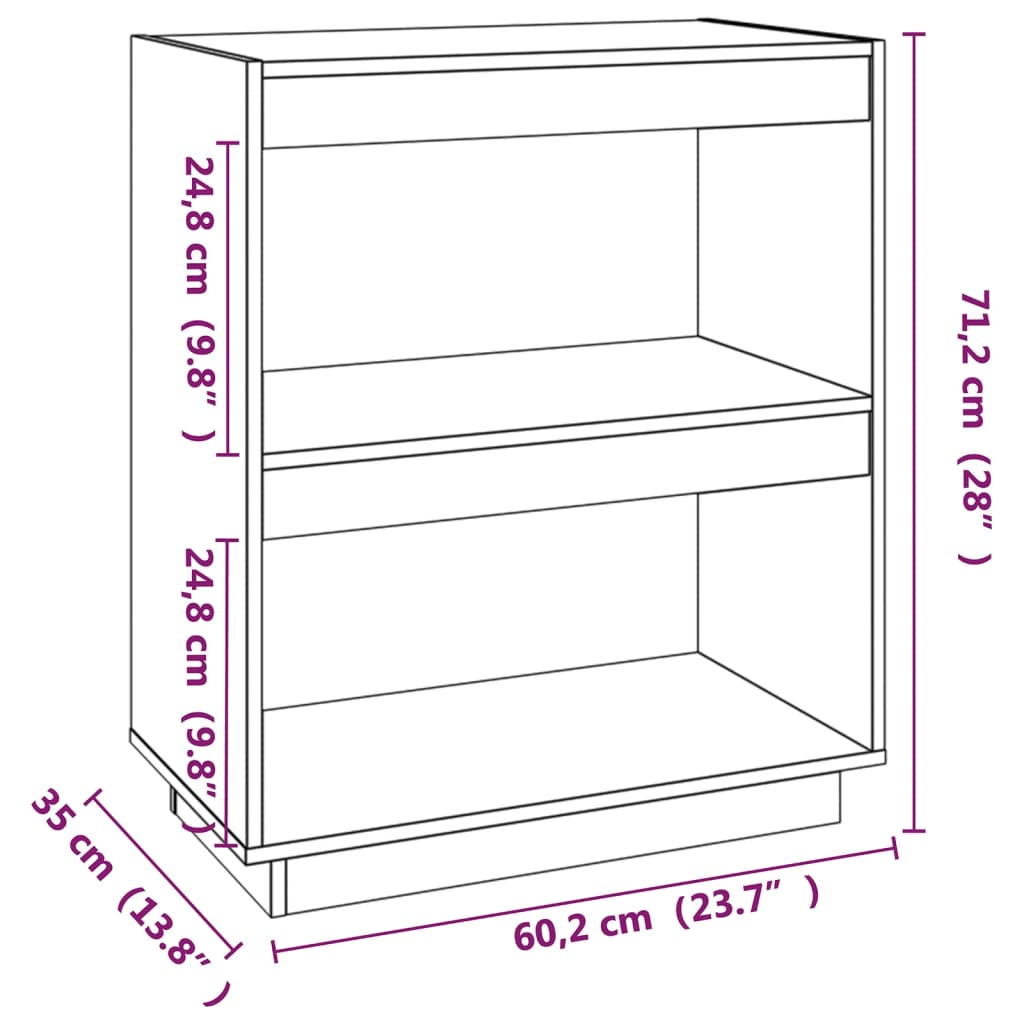 vidaXL Book Cabinet Honey Brown 60x35x71 cm Solid Wood Pine
