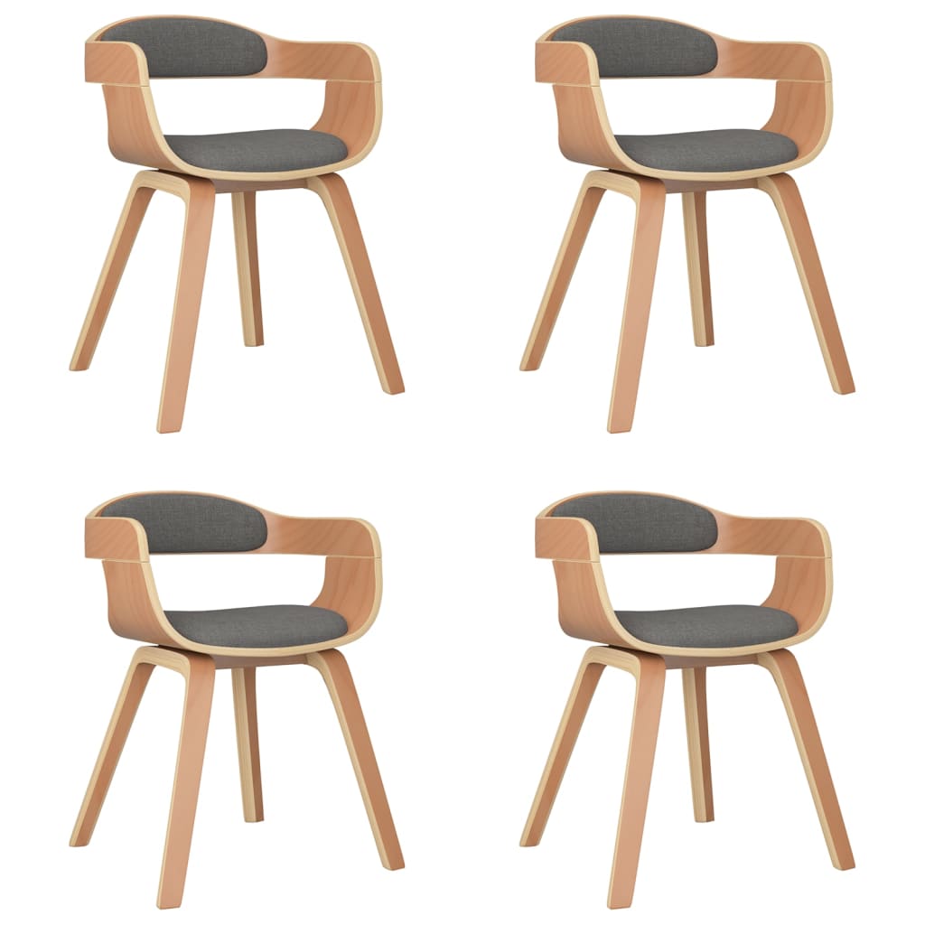 vidaXL Dining Chair 4 pcs Light Grey Bentwood and Fabric