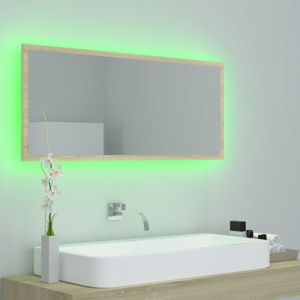 vidaXL LED Bathroom Mirror Sonoma Oak 100x8.5x37 cm Acrylic