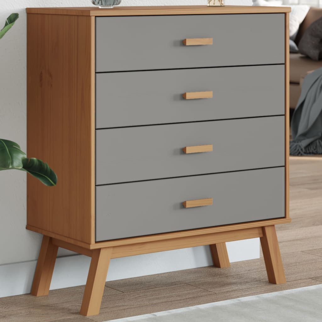 vidaXL Drawer Cabinet OLDEN Grey and Brown Solid Wood Pine