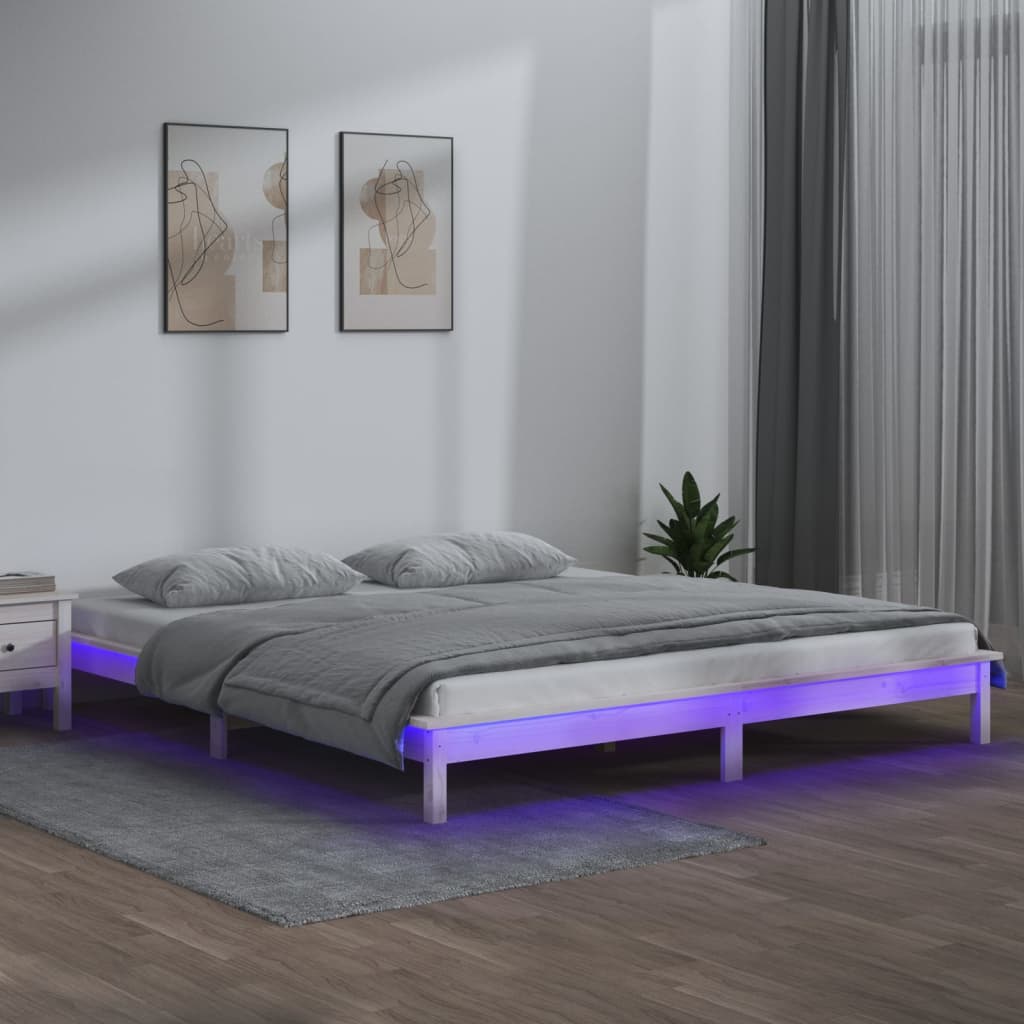 vidaXL LED Bed Frame White 120x200 cm Solid Wood
