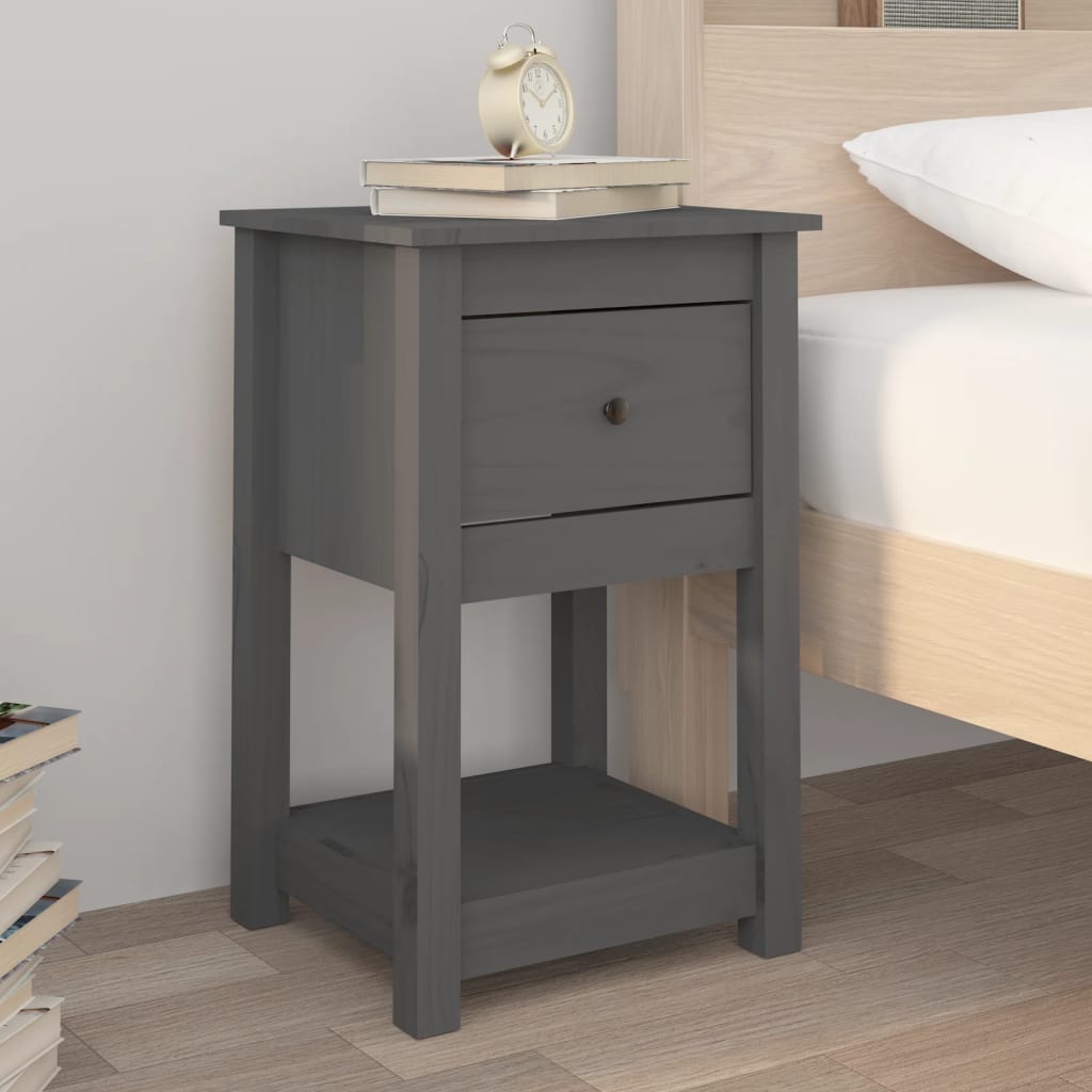 vidaXL Bedside Cabinet Grey 40x35x61.5 cm Solid Wood Pine