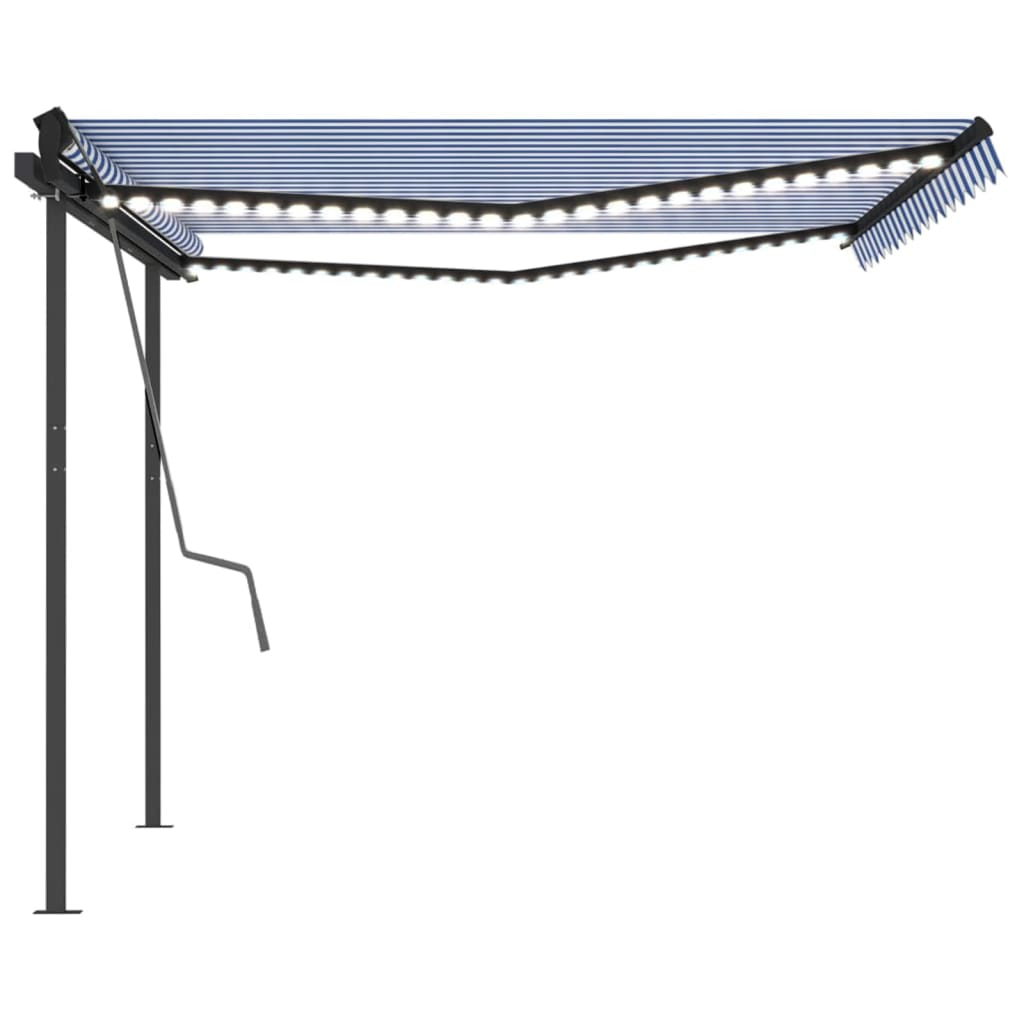 vidaXL Manual Retractable Awning with LED 4.5x3 m Blue and White