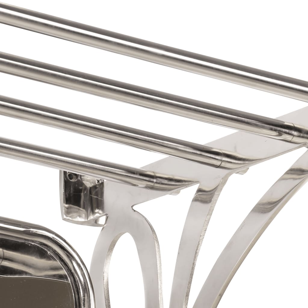 vidaXL Luggage Rack with Coat Hangers & Mirror Wall Mounted Aluminium