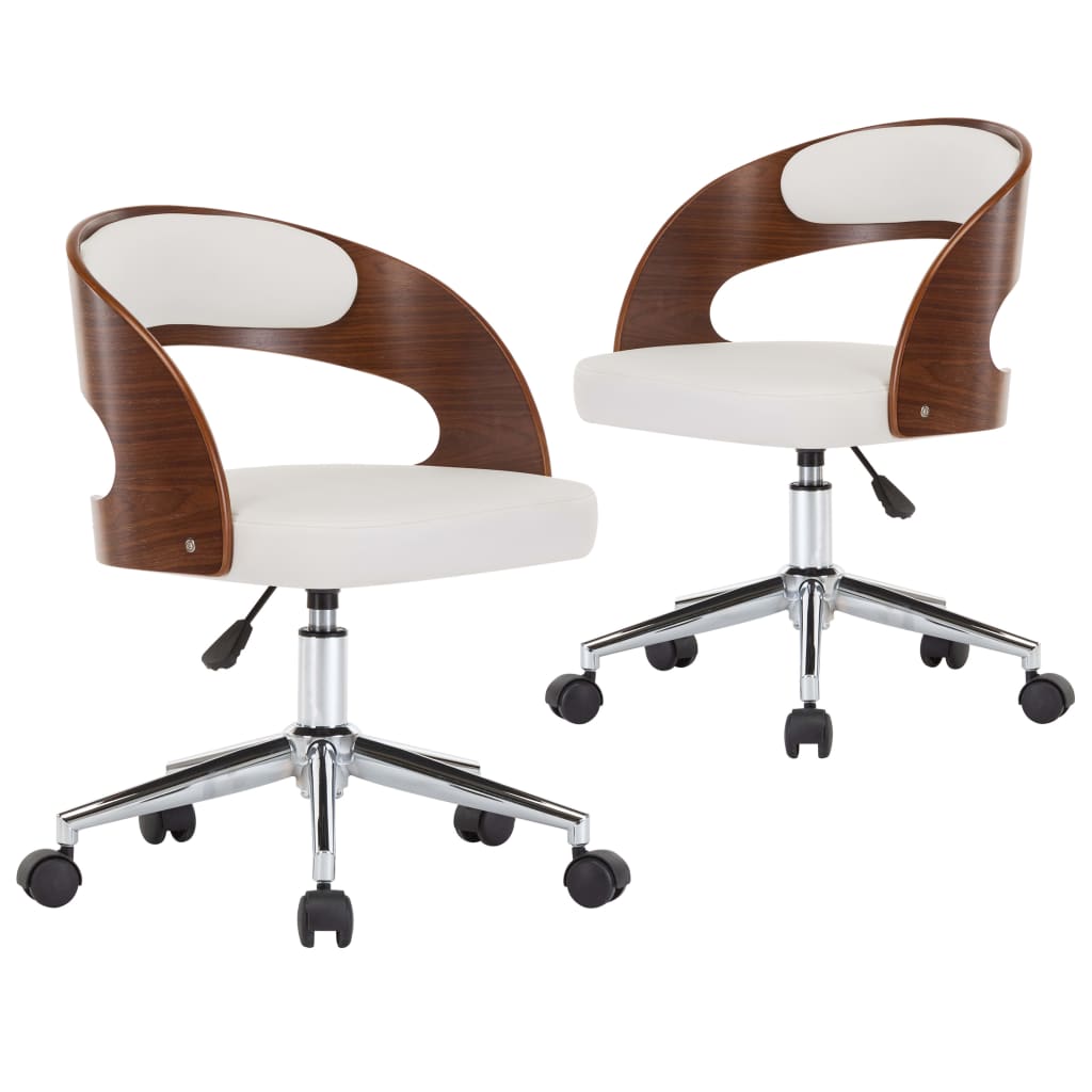 vidaXL Swivel Dining Chairs 2 pcs White Bent Wood and Faux Leather