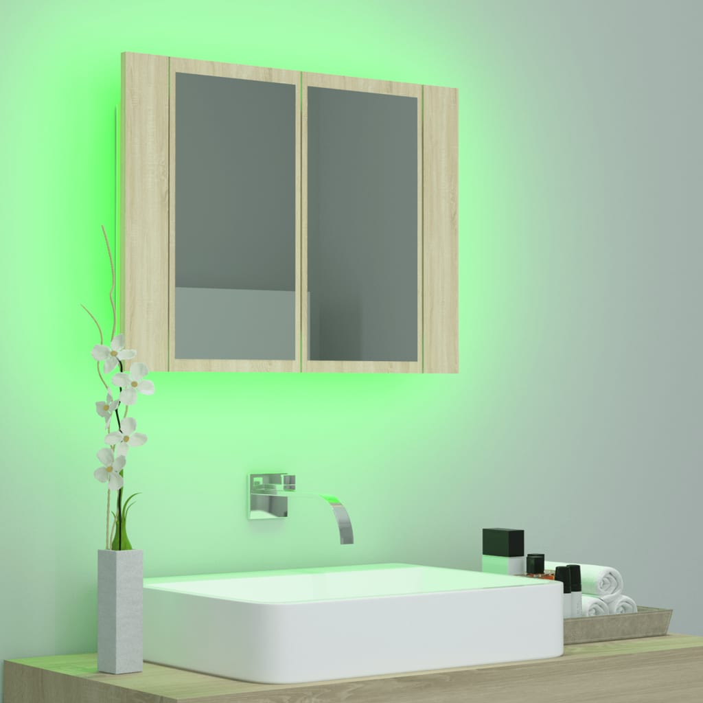 vidaXL LED Bathroom Mirror Cabinet Sonoma Oak 60x12x45 cm Acrylic