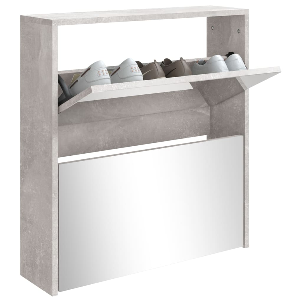 vidaXL Shoe Cabinet with Mirror 2-Layer Concrete Grey 63x17x67 cm