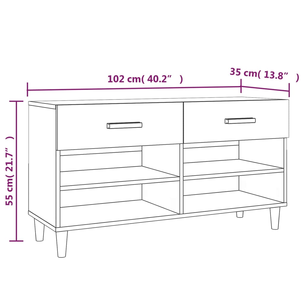 vidaXL Shoe Cabinet White 102x35x55 cm Engineered Wood