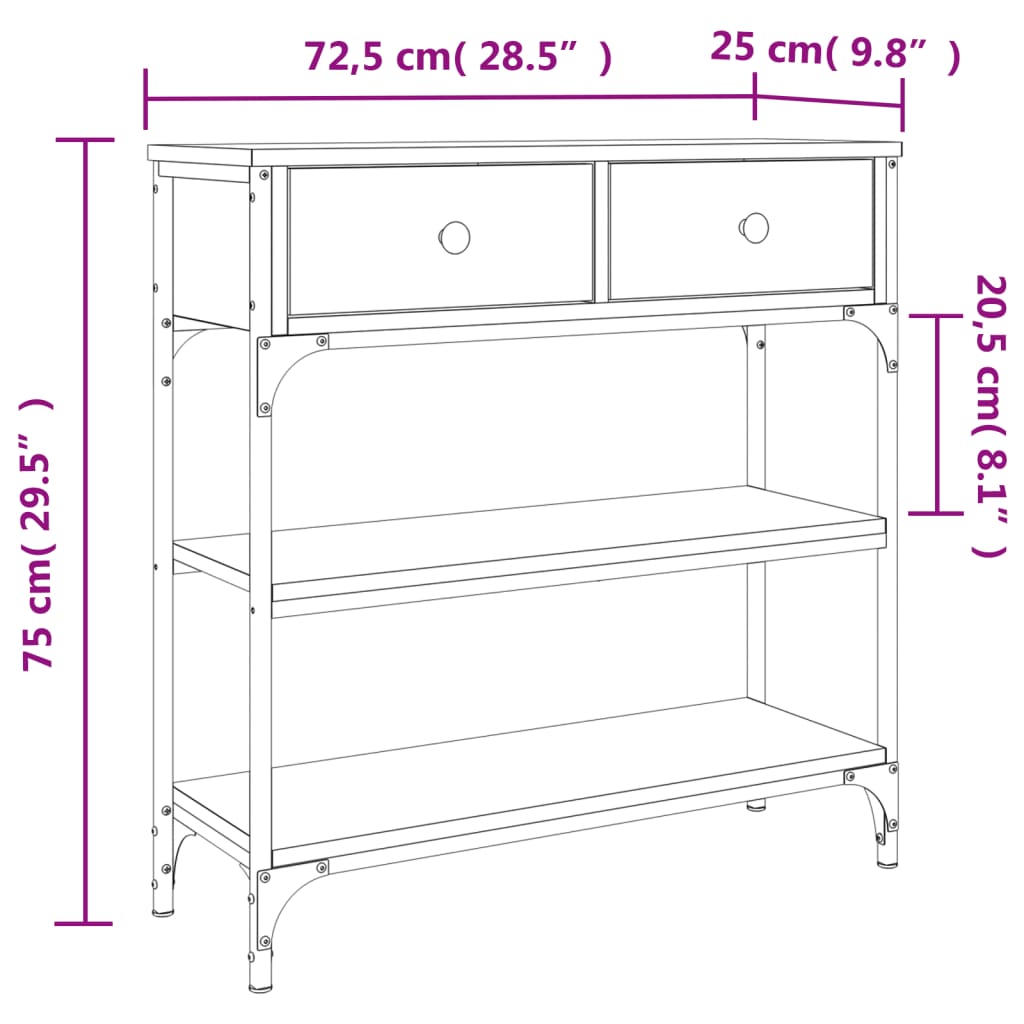 vidaXL Console Table Grey Sonoma 72.5x25x75 cm Engineered Wood