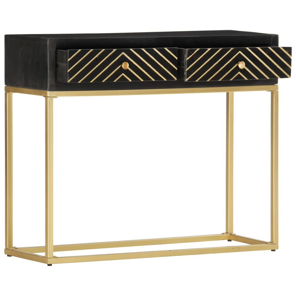 vidaXL Console Table Black and Gold 90x30x75 cm Solid Mango Wood
