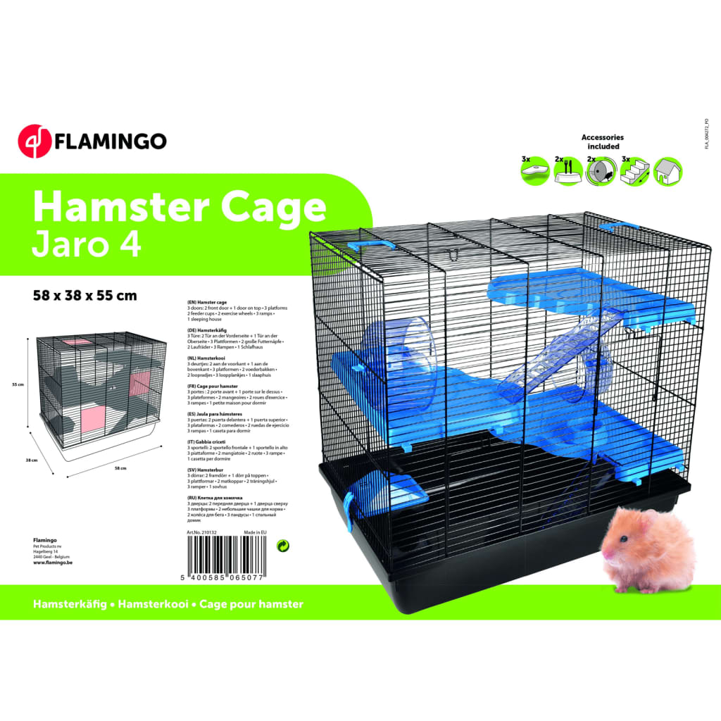 FLAMINGO Hamster Cage Jaro 4 58x38x55 cm Black and Blue