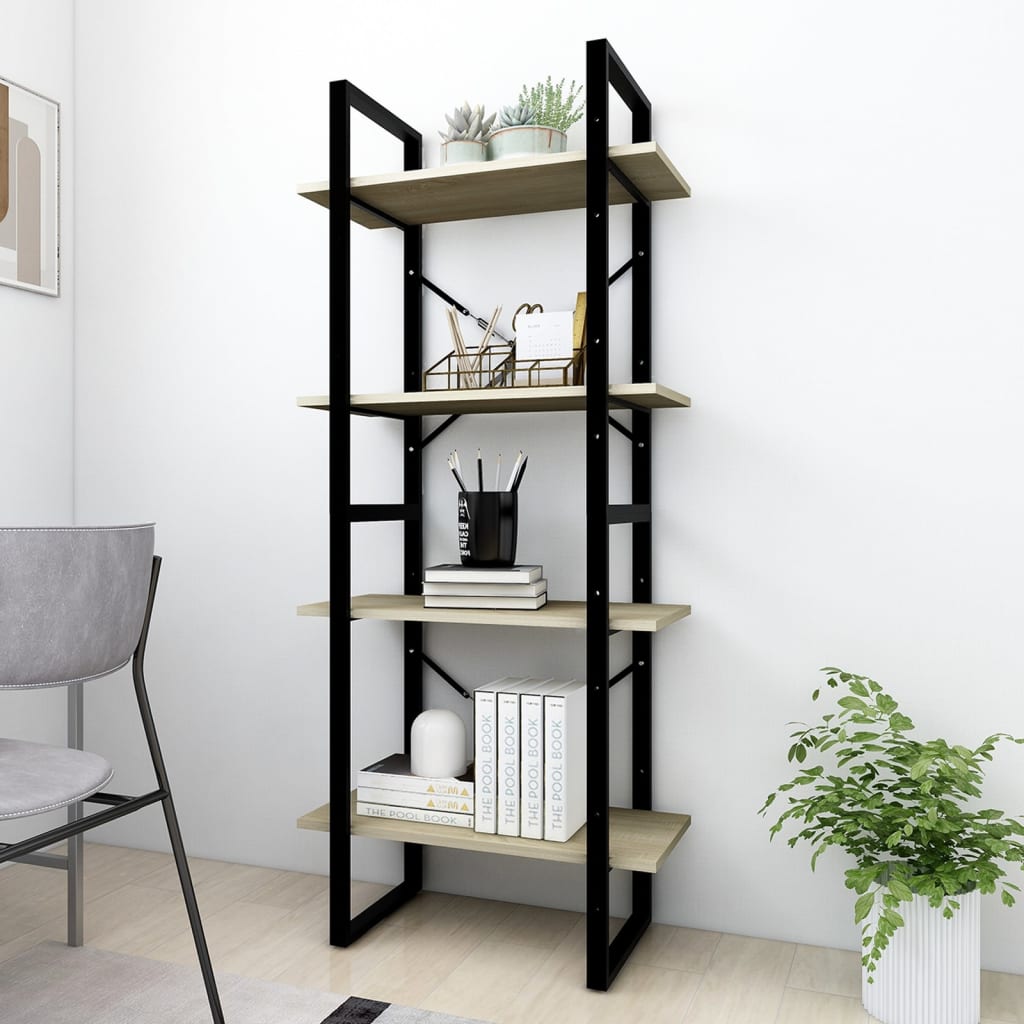 vidaXL 4-Tier Book Cabinet Sonoma Oak 60x30x140 cm Engineered Wood