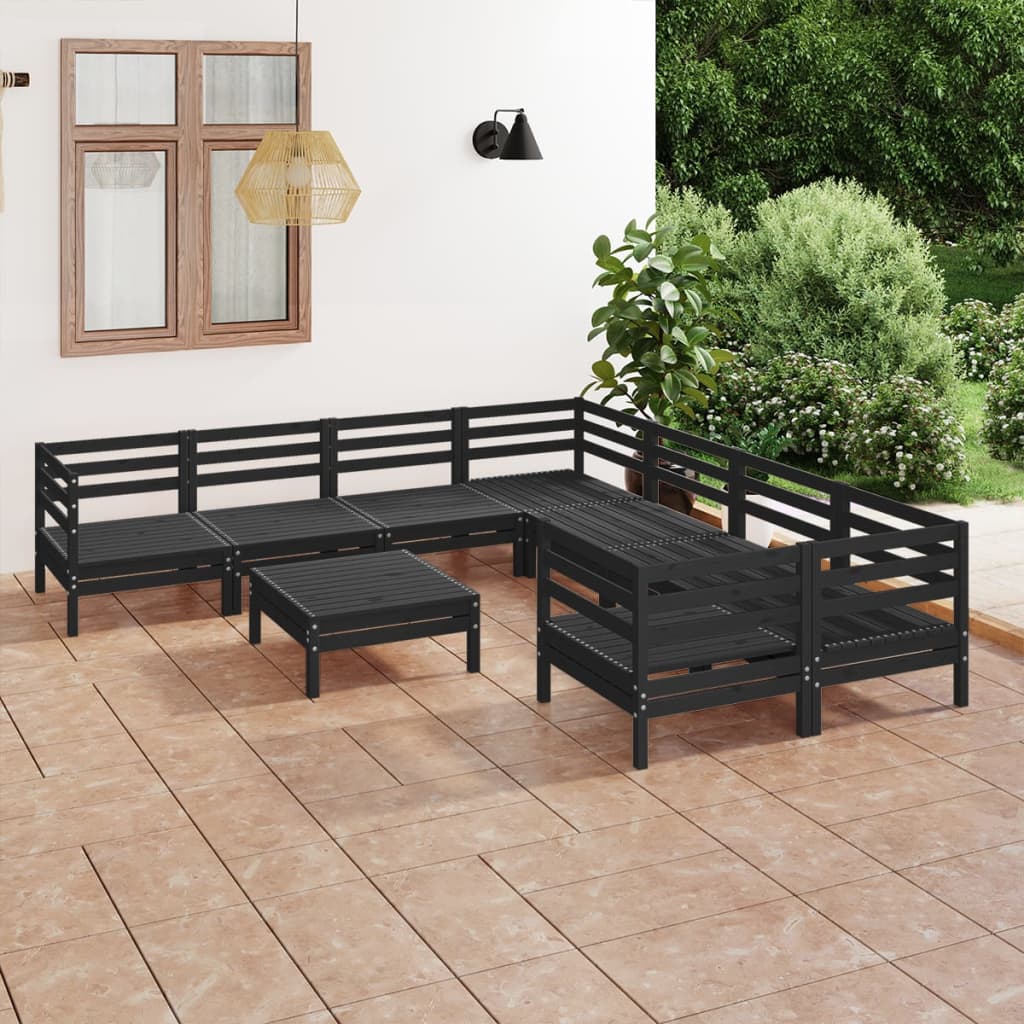 vidaXL 9 Piece Garden Lounge Set Black Solid Pinewood