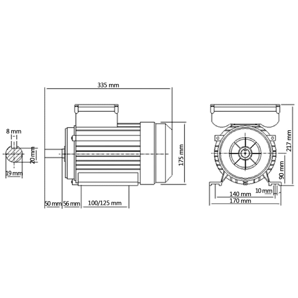 vidaXL Single Phase Electric Motor Aluminium 1.5kW/2HP 2 Pole 2800 RPM