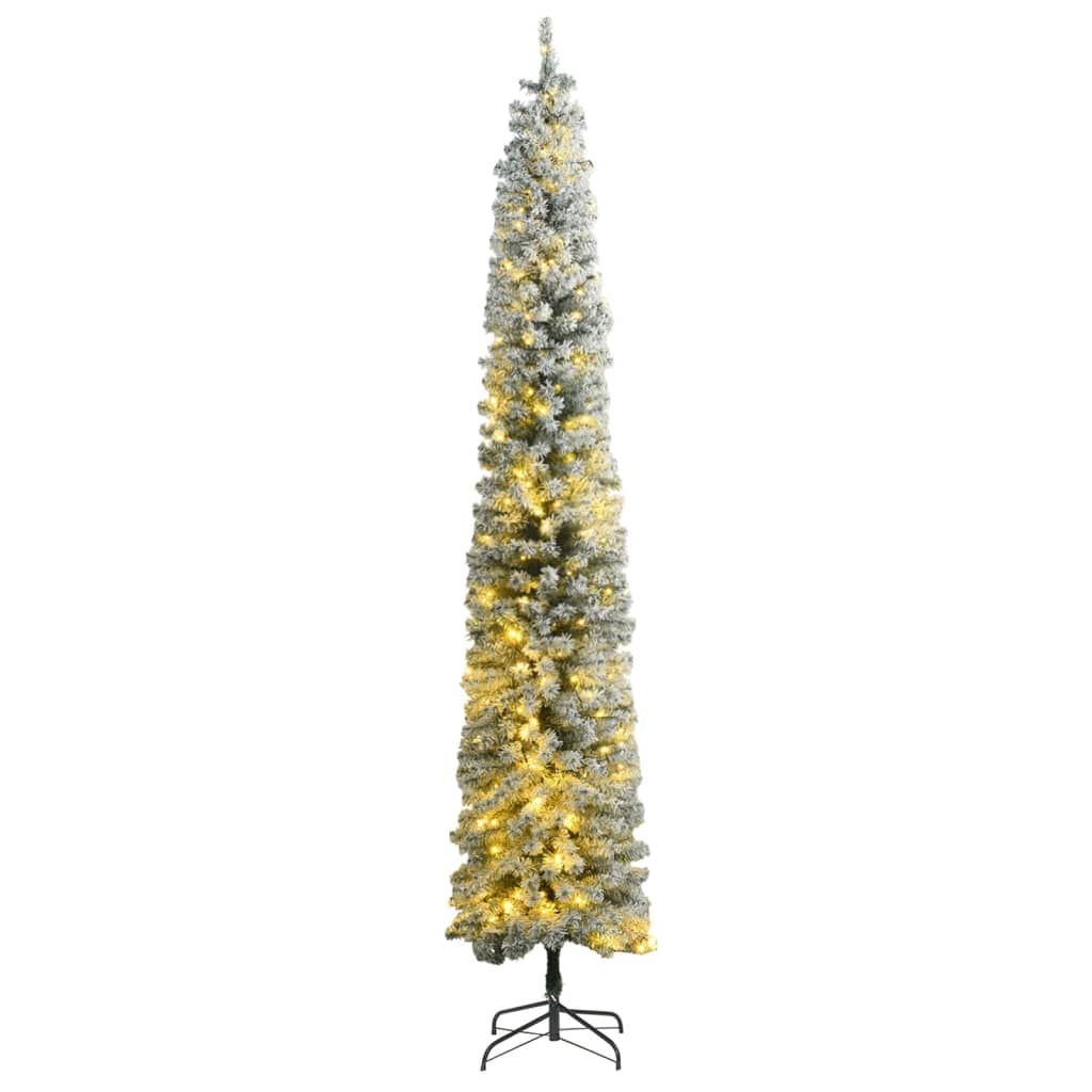 vidaXL Slim Christmas Tree 300 LEDs & Flocked Snow 300 cm