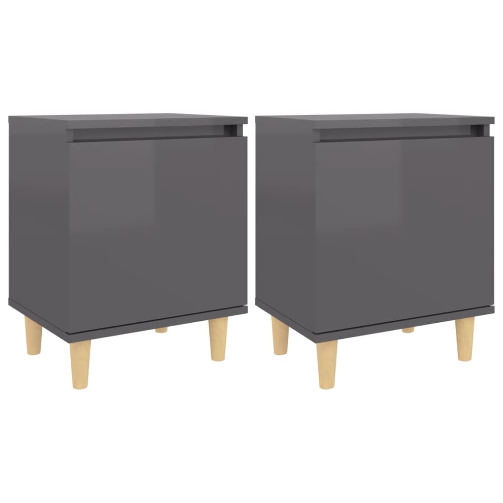 vidaXL Bed Cabinets Solid Wood Legs 2 pcs High Gloss Grey 40x30x50 cm