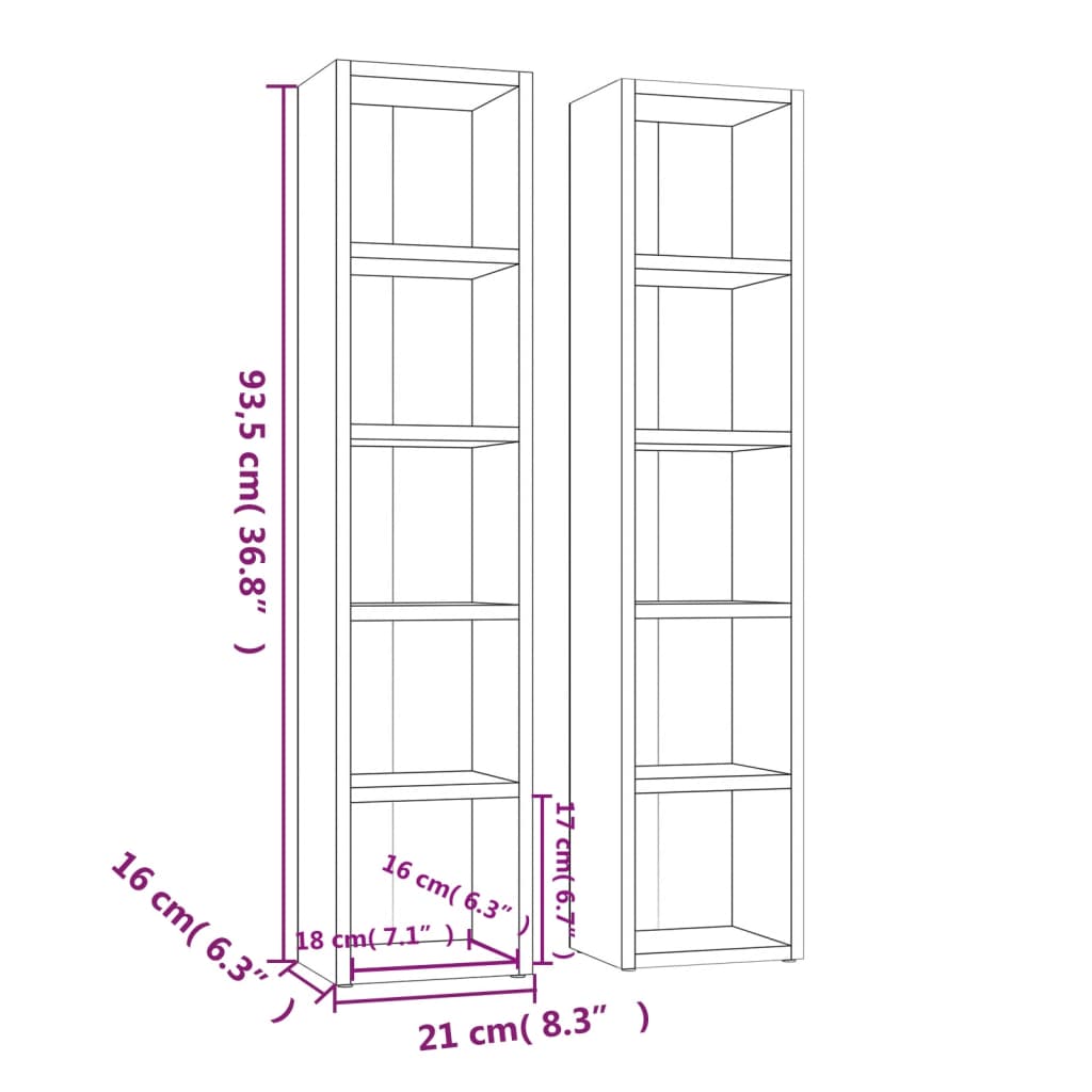 vidaXL CD Cabinets 2 pcs Concrete Grey 21x16x93.5 cm Engineered Wood